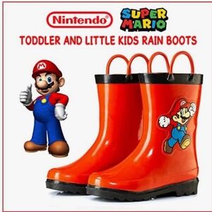Nintendo Super Mario Kids Red Rubber Waterproof Rain Boots Size 12 Pull On